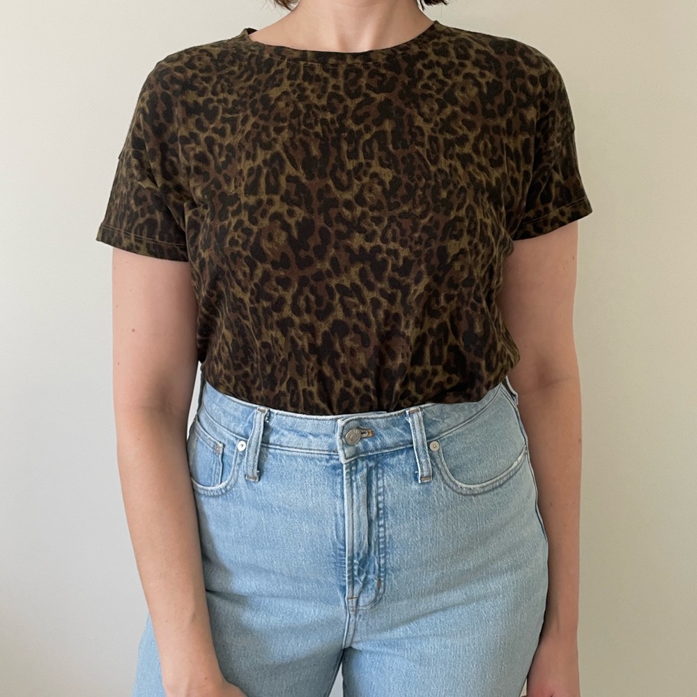 Leopard Print Supima Cotton Slub Tee T Shirt Modal Soft Boxy Cozy Cropped Tee